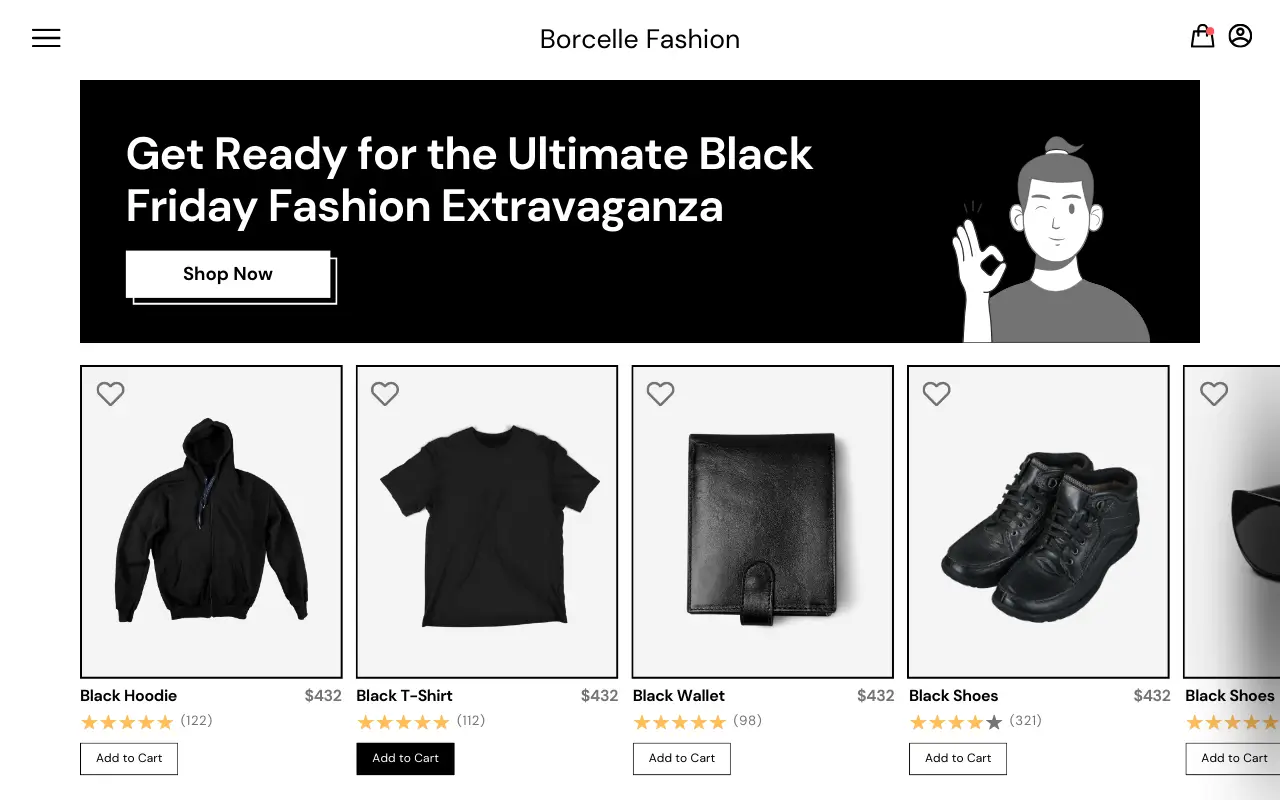 Black and White Black Friday Sale Men Fashion Website UI Prototype