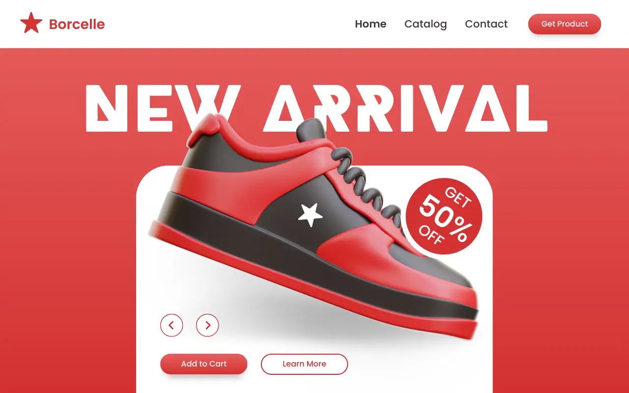 Red 3D New Arrival Sneakers Website Desktop Prototype