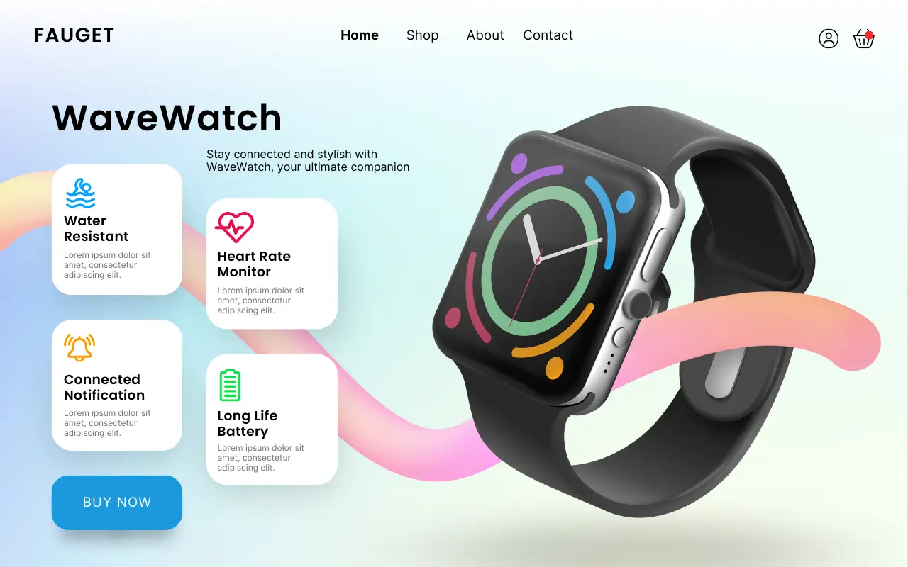 White Modern and Elegant Smart Watch Website Desktop Prototype